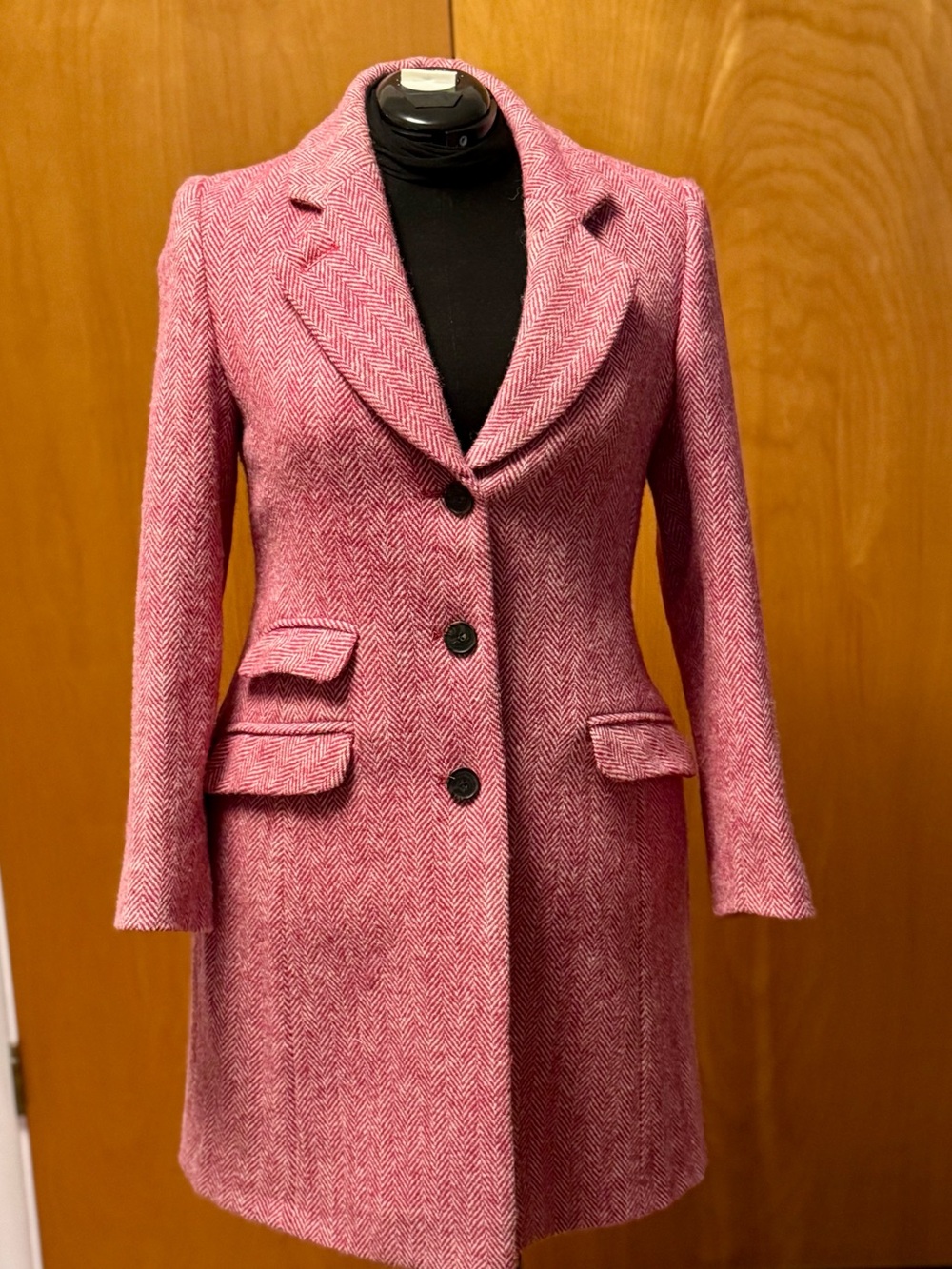 Harris Tweed Womens Pink Herringbone 100% Wool Tailored Coat
